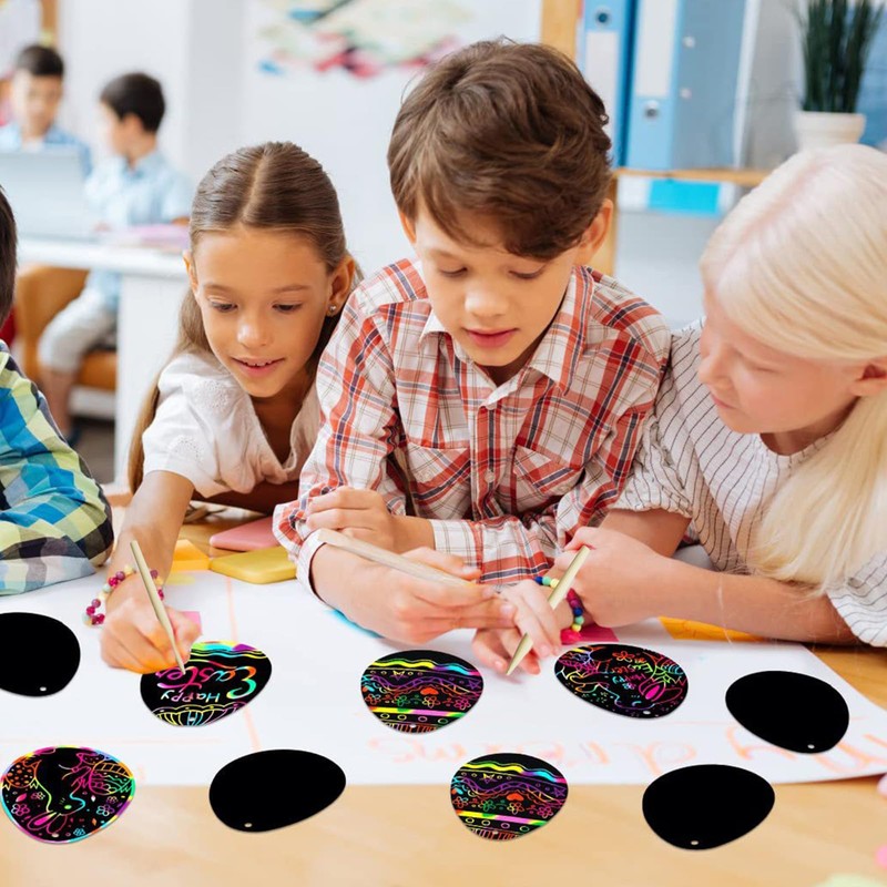 AUXHCYL 30Pcs Easter Scratch Art, Egg Decorations Papers,Easter Crafts for