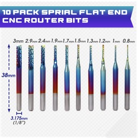 Eyryfui 1/8" Shank CNC Router Bits 40pcs End Mills CNC Cutter Milling Carving Bit Set Including 2-Flute Flat Nose, Ball Nose and Nano Blue Coat CNC Bits