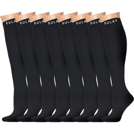 8 Pares Graduado Calcetines de Compresión (15 – 20 mmHg) para Hombres y Mujeres–Ideal para Médica,la Circulación (MX/US, Alfa, Chico, Mediano, Regular, Regular, Negro)