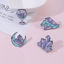4 Pcs Enamel Pins for Backpacks,Cute Pins Set Cartoon Diamond Crystal Vintage Aesthetic Backpack Lapel Pins Badge for Women