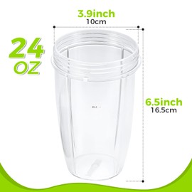 2Pack 24oz Blender Tall Cup with Flip Top to Go Lid, Compatible with Nutribullet Blender 600w and 900w