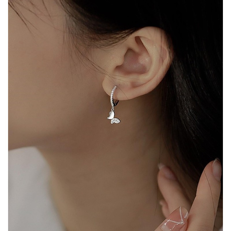 Earrings 925 Silver Hoop Earrings with Moon and Star Drop,