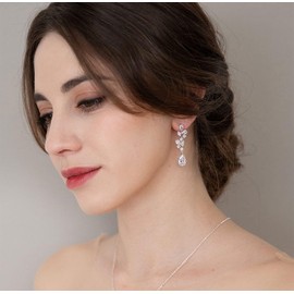 SWEETV Bridal Wedding Earrings for Brides Bridesmaides-Marquise Teardrop Earrings for Women, Cubic Zirconia Drop and Dangle Earrings for Prom or Pageant,Jewelry, Silver