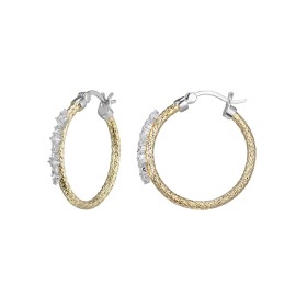 Charles Garnier 25mm Two-Tone Sterling Silver Classic Mesh CZ Hoop Earrings