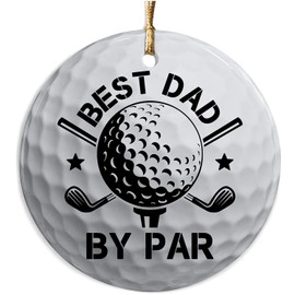 Best Dad by Par Christmas Ceramic Ornament - Golf Gifts for Dad, Men, Husband, Grandpa - Birthday, from Daughter, Son, Wife - Funny Present for Golfer, Xmas Tree Decoration