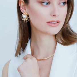 Unbranded Link Chain Dangle Earrings - Gold Beaded Long Stud Earrings