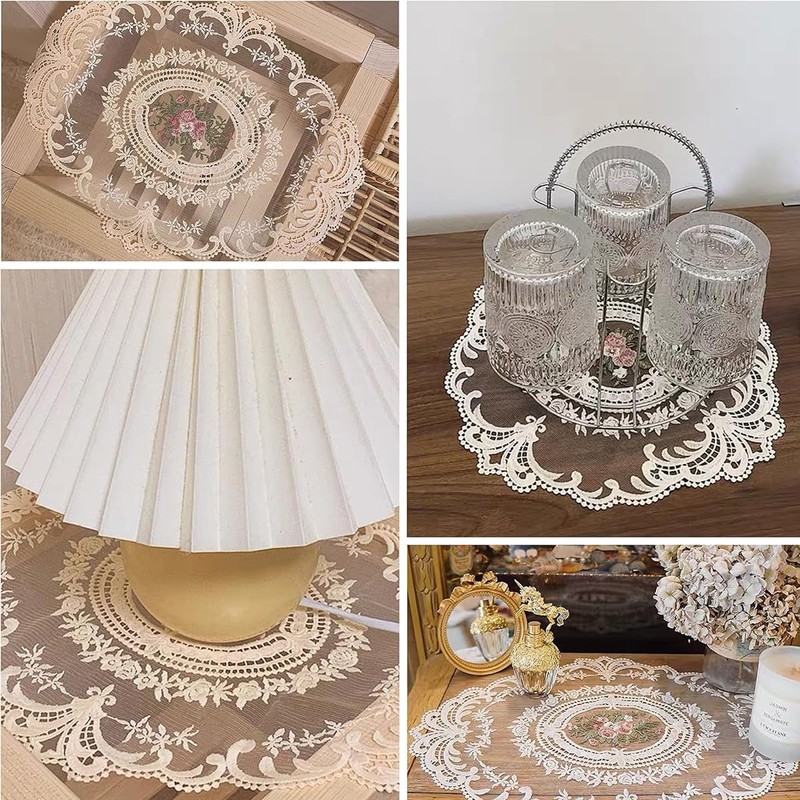 AIMALL 4-Pack Vintage Oval Crochet Placemats, Handmade French Lace Doilies,