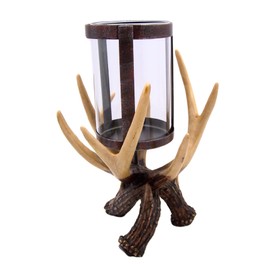 Antler Hurricane Candle Holder, Rustic Freestanding Home Decor, Outdoorsy Decoration, 10.5 Inches