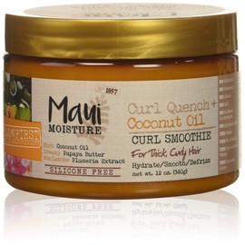 Maui Moisture Curl Quench + Coconut Oil Hydrating Curl Smoothie, Creamy Silicone-Free Styling Cream for Tight Curls, Braids, Twist-Outs & Wash-&-Go Styles, Vegan & Paraben-Free, 12 fl oz