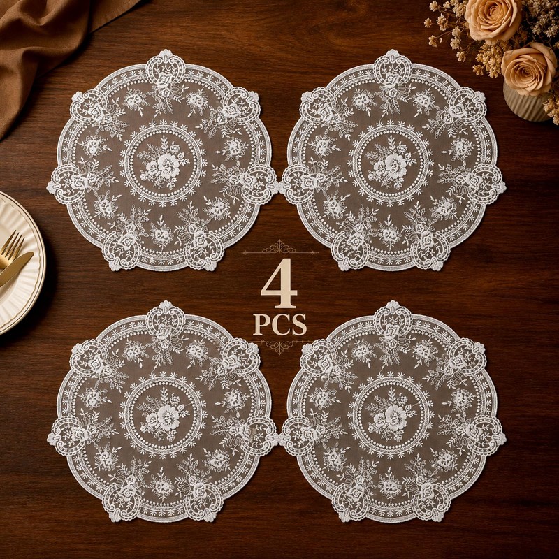 4 Pcs Lace Placemats Retro Lace French Crochet Doilies 13