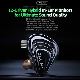 KZ ZSX Pro – 5BA+1DD 6 Driver Hybrid in-Ear HiFi Earphones, in Ear Earbuds, in-Ears Headphones for Audiophile Musicians (Without mic, Black)