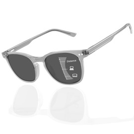 DEHOTRE Progressive Multifocal Reading Sunglasses Men No Line Bifocal Sun Readers with Metal Core Wire Acetate Frame Fashion Temple Design Zero Top Spring Hinge UV400 Grey 2.00