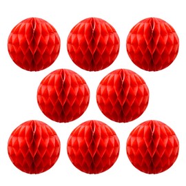 Ruidee Pack of 8 Paper Honeycomb Balls 20 cm Honeycomb Balls Pompoms Made of Tissue Paper Honeycomb Paper Balls Hanging Decoration for Party Wedding Birthday (8 inches / Red)