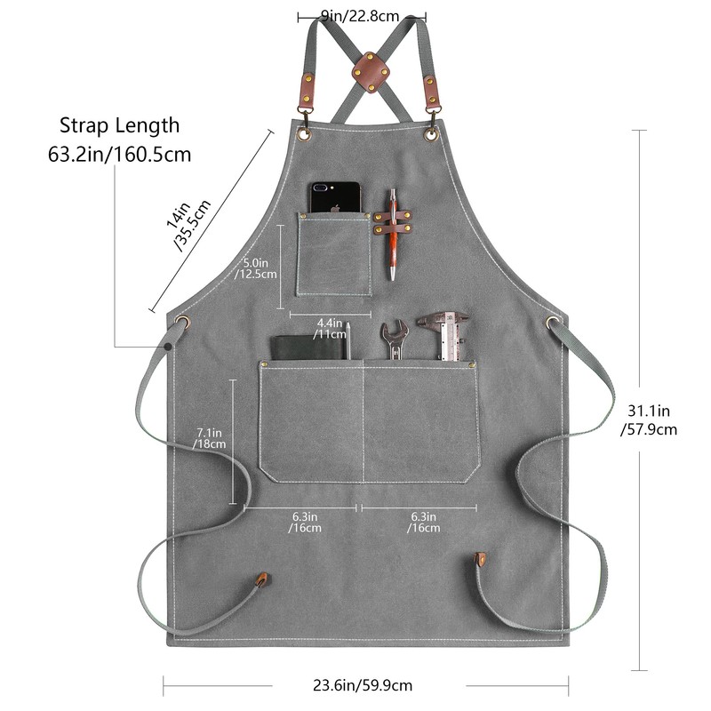 CONTAIL Chef Apron Adjustable Canvas Apron with Crossback and Large