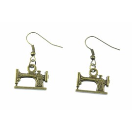 Miniblings Sewing Machine Earrings Sewing Fashion Design Hairdresser Dressmaker Bronze - Handmade Fashion Jewellery I Earrings Earrings in Bronze, Cotton, No Gemstone