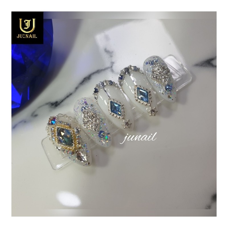 ❣High quality Blue emerald nail tip - Short Oval /