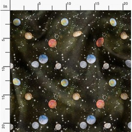 Soimoi Green Viscose Chiffon Fabric Planet Galaxy Print Fabric by Yard 42 Inch Wide