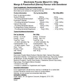 Electrolyte Powder Blend V2 (Calcium, Magnesium, Potassium & Sodium) (500g, Mango & Passionfruit Stevia)