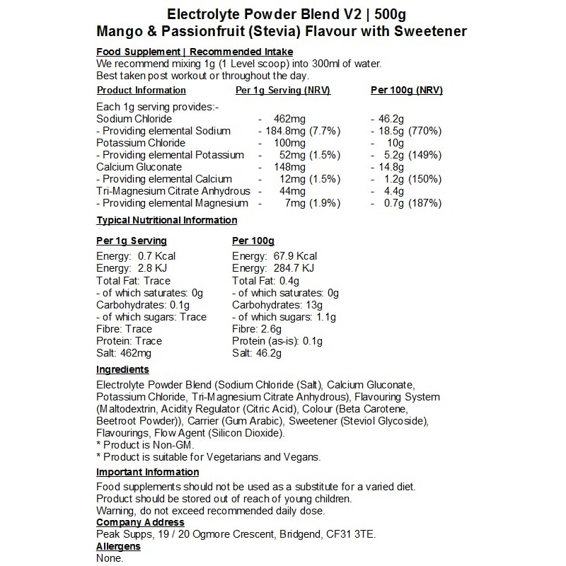 Electrolyte Powder Blend V2 (Calcium, Magnesium, Potassium & Sodium) (500g,
