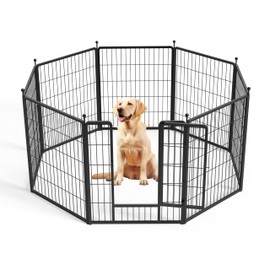 Dog Playpen 8 Panels 32 Inch, Heavy Duty Metal Pet Playpen Indoor Outdoor for Camping, Yard, RV, Garden Fence, Privacy Patio, Black