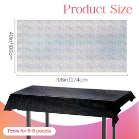 Just Shimmer 2 Pcs Black & Silver Holographic Laser Tablecloths Shiny Plastic Table Cloths 40" x 108" Black and White Classical Halloween Events Birthday Party Decor Anniversary Supplies