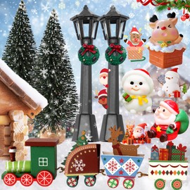 Benaton 8 Pieces Wooden Miniature Christmas Gnome Door Accessory Set, Christmas Fairy Garden Accessories, Small Train, Elk, Snowman, Christmas Elf Door Set, Gnome Accessories Christmas for Children