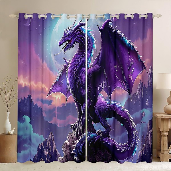 Homewish Magical Dragon Curtains & Drapes 3D Dragon Blackout Curtains,