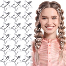 Joez Wonderful 20 Pcs Silver Star Hair Clips, 1.18"/3cm Metal Hair Snap Clips, Cute Star Clips Hair Barrettes, Non-Slip Fashion Star Hair Accessories for Women Girls