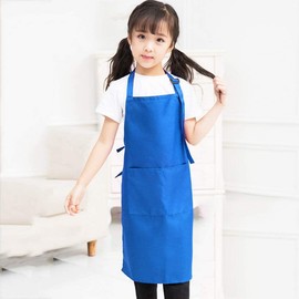 DDSHUN Kids Apron Kids Chef Outfit Apron Children Painting Aprons Adjustable Chef Apron for Kitchen Cooking and Baking Wear Painting BBQ for Boys Girls - 2PCS (Red + Blue