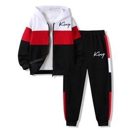 Klyatpxoen Boys Clothes Size 11-12 Color Blocking Zip Sweatsuits & Sweatpant Set Fall Winter Outfits Set Red (11-12Y)