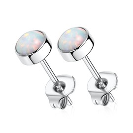 G23 Titanium Opal Stud Implant Grade Titanium Earrings Stud Set Hypoallergenic Earrings White Opal Earrings 4mm Silver Cartilage Helix Earrings for Women Girls Men for Sensitive Earrings 1 Pair