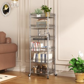 SINGAYE Shelf Storage Wire Shelving：Shelves Rack Standing Units with Wheels Closet Organizers Metal Pantry Kitchen Laundry Room Adjustable 13.5" D x 13.5" W x 63" H Silver