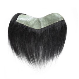 Meiverah Frontal Hairpiece for Men Jet Black Hair Extension Hairline Loss Straight Tape in Human Hair Toppers Replacement Toupee (1.57"x7", 6", Jet Black)