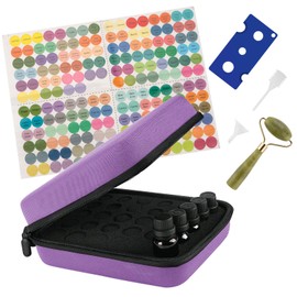 Essential Oil Storage Case/Essential Oil Carrying Case/Essential Oil Case [Multiple Sizes] + Jade Roller for Face & Oil Opener & Stickers & Funnel & Transfer Pipette (Purple)