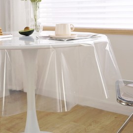 meioro Clear PE Tablecloths Protector Waterproof/Oil-Proof Table Cover Plastic Table Pads Round Transparent Tablcloth Suitable for Indoor and Outdoor (Transparent, Diameter 120cm)