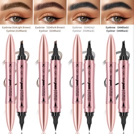 Q710 2in1pen,4-Tip Brow pen&Eyeliner,Dcuble-ended design,wild eyebrow makeup,microblading eyebrow pen,waterproof,Soft nib,With one smooth stroke (1#Light Brown)