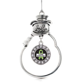 Inspired Silver - Lyme Disease Support and Awareness - Silver Christmas Ornament - Circle Charm Christmas Tree Ornament with Cubic Zirconia - Snowman Hanging Decoration