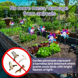 BATTIFE Reflective Pinwheels for Yard and Garden, Pre-Installed Sparkly Blind Birds Pin Wheel, Scare Birds & Animal Away Wind Spinner, 10 Pack (Colorful)