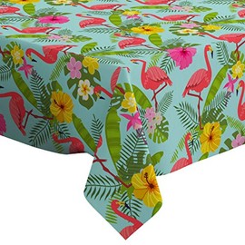 Q-Beans Rectangle Decorative Tablecloth [Size: 60 x 84 inch], Washable and Reusable Table Cloth Cover for Indoor and Outdoor (Flamingo Tropical Leaves)