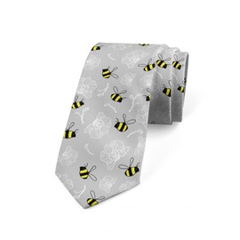 Ambesonne Men's Tie, Bumblebees and Orchids, 3.7", Yellow Charcoal