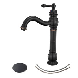 BWE 360° Swivel Bathroom Vessel Sink Faucet Oil Rubbed Bronze Single Handle One Hole Lavatory Mixer Tap with Pop Up Drain Assembly Without Overflow and Supply Line Tap Body