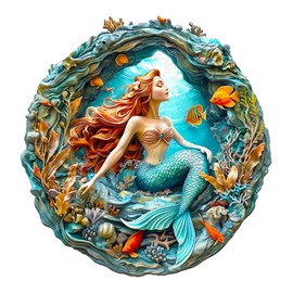 KAAYEE Wooden Puzzles for Adults Visual 3D Mermaid Wooden Jigsaw Puzzles for Adults 200 Pieces Wood Puzzle Gifts for Adults and Kids Mermaid Puzzles(11.4 * 11.4in)