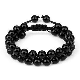 Ornaland Triple Protection Bracelet 8mm Natural Obsidian Braided Bead Bracelet Double Layer Gemstone Beaded Bracelet Adjustable Bracelet for Men Women