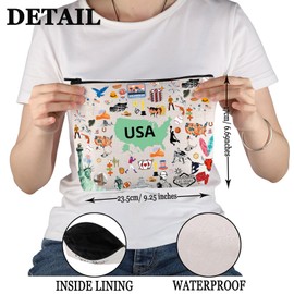 PWHAOO USA Travel Traveling Gift USA Icons Makeup Bag USA Trip Vacation Cosmetic Bag USA Souvenir Gift (USA Icons M C)