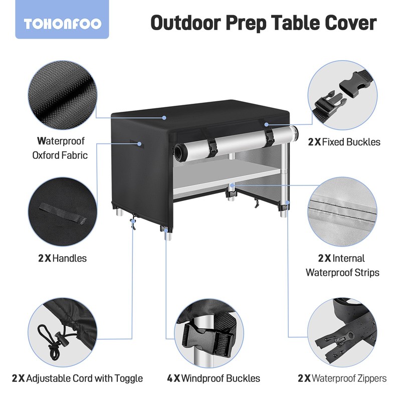 Outdoor Prep Table Cover with Split Zipper - Waterproof Stainless