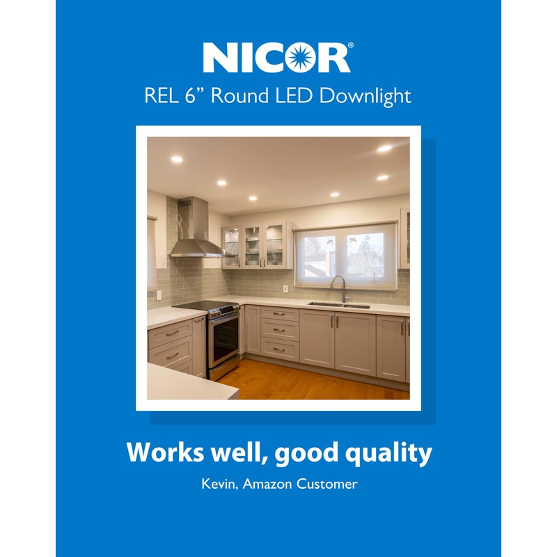 NICOR Lighting REL611204KRDBK REL6 LED Downlight, Black