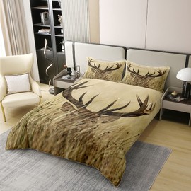 Antlers 100% Cotton Duvet Cover 135 x 200 cm Whitetail Deer Bedding Deer Comforter Cover Set Rural Hunting Theme Bedding Set for Living Room Bedroom Decorative with 1 Pillowcase
