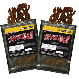 Pineapple Serrano Beef Jerky | Spicy Sweet Brisket Cut Jerky with Real Pineapple & Serrano Peppers | 24 grams of protein per bag | 2WILD4U, 6 ounces total (Pack of 2 bags, 3 ounces each)