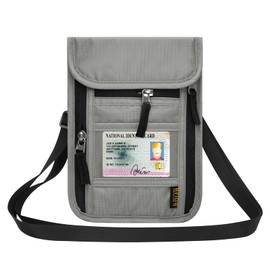 HOTEMIA Neck Wallet for Travel,Passport Holder Neck Pouch for Men Women with Adjustable Neck Strap and RFID Blocking (Grey)