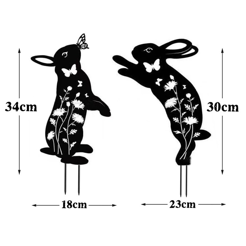 Rabbit Metal Garden Stakes Decorative,2 Pack Black Jump Rabbit Silhouette